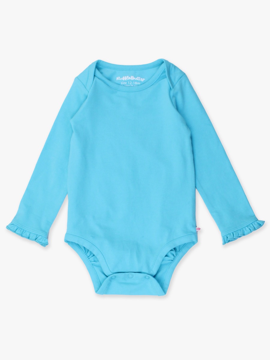 Bright Aqua Knit Long Sleeve Ruffle Layering Bodysuit