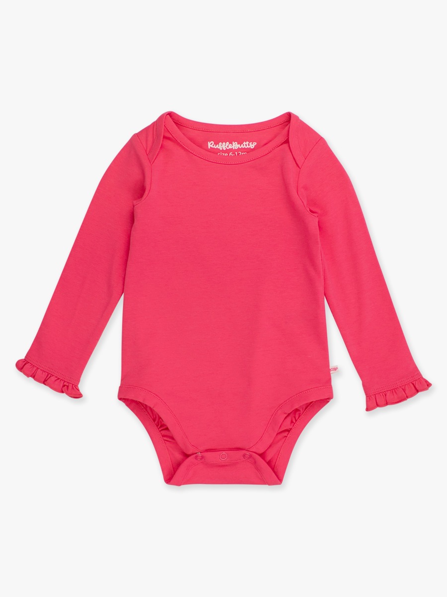 Hot Pink Knit Long Sleeve Ruffle Layering Bodysuit - 3-6m