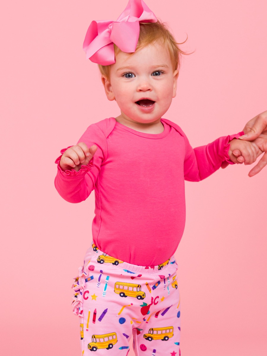 Hot Pink Knit Long Sleeve Ruffle Layering Bodysuit