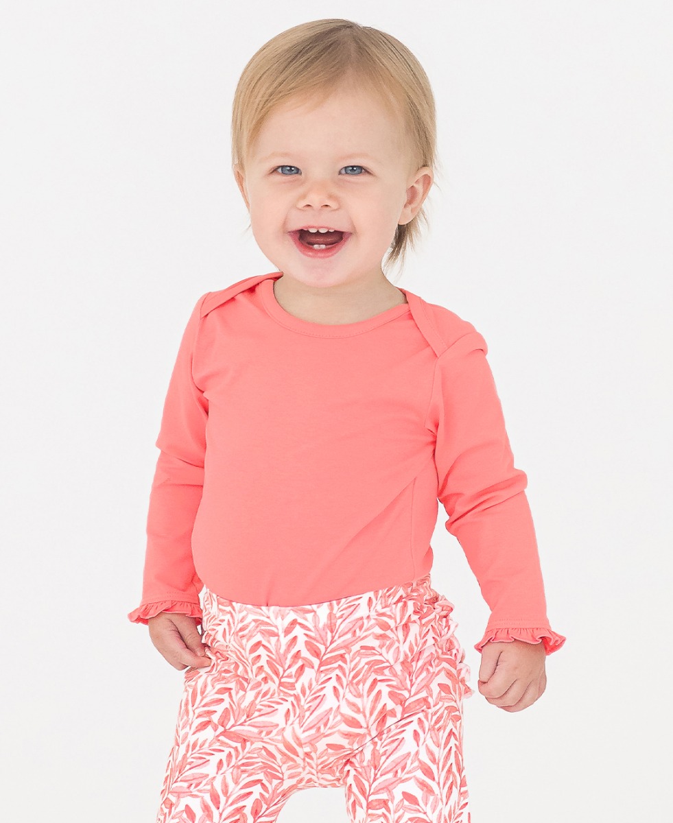 Bubblegum Pink Knit Long Sleeve Ruffle Bodysuit