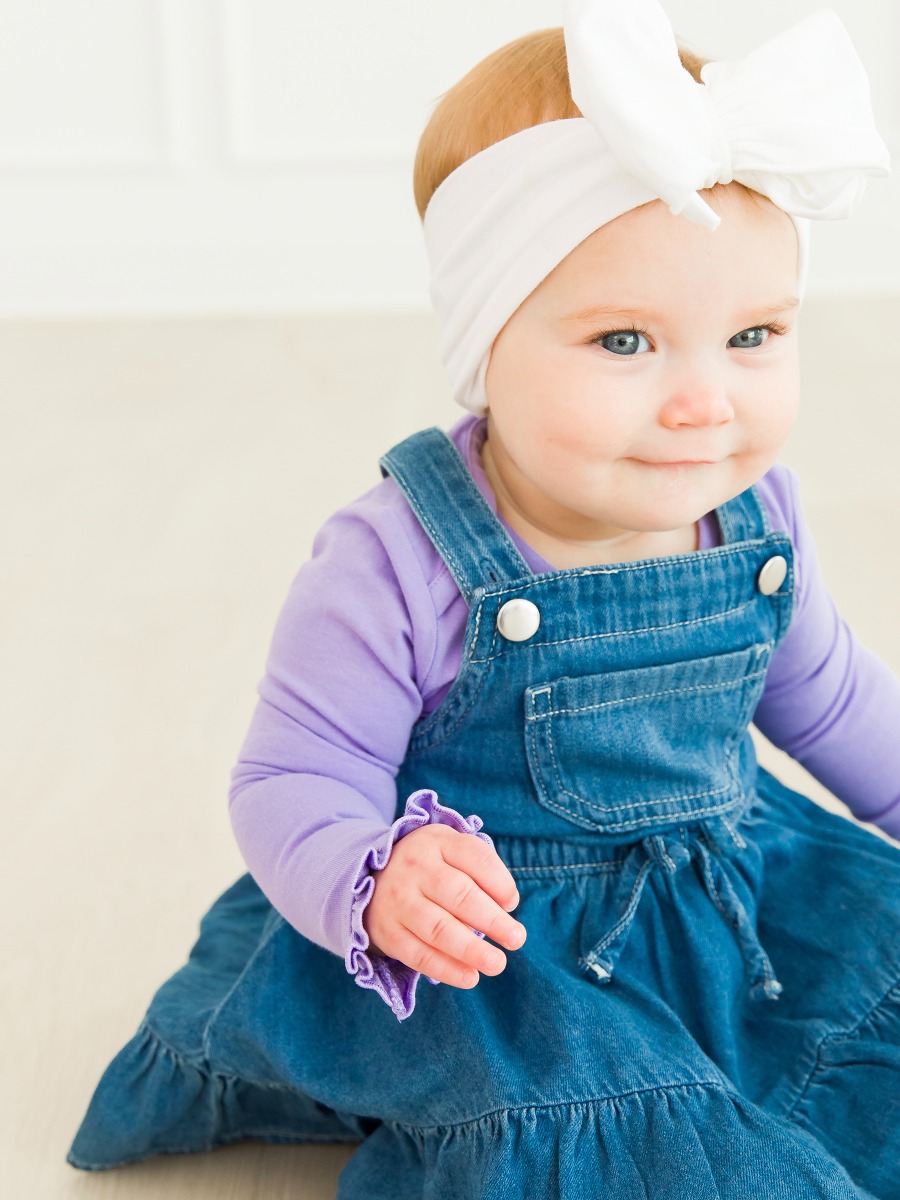 Wisteria Purple Knit Long Sleeve Ruffle Layering Bodysuit