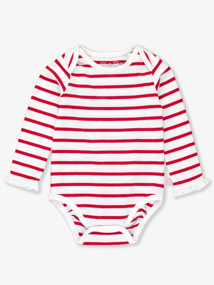 Red & White Stripe Knit Long Sleeve Ruffle Layering Bodysuit - 3-6m