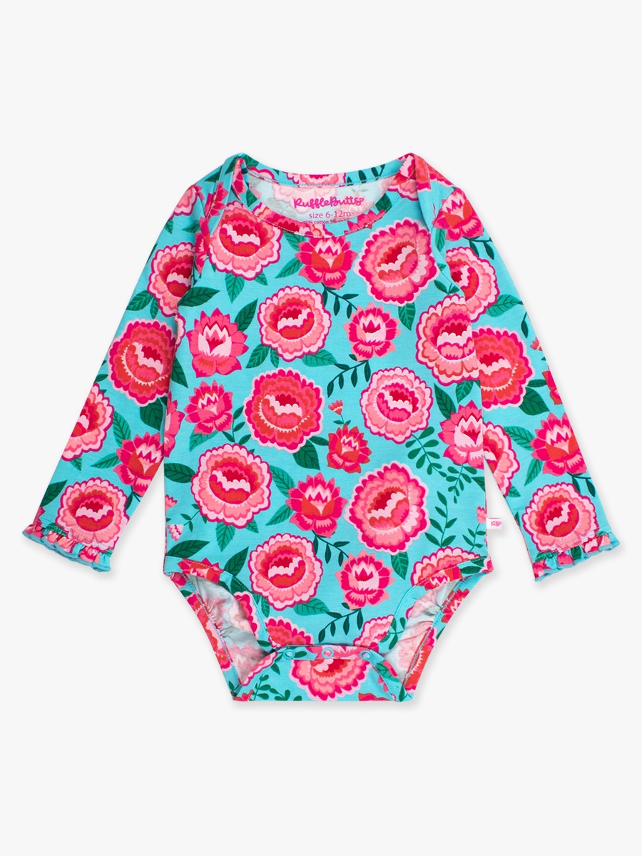 Bright Blossoms Knit Long Sleeve Ruffle Layering Bodysuit - 3-6m