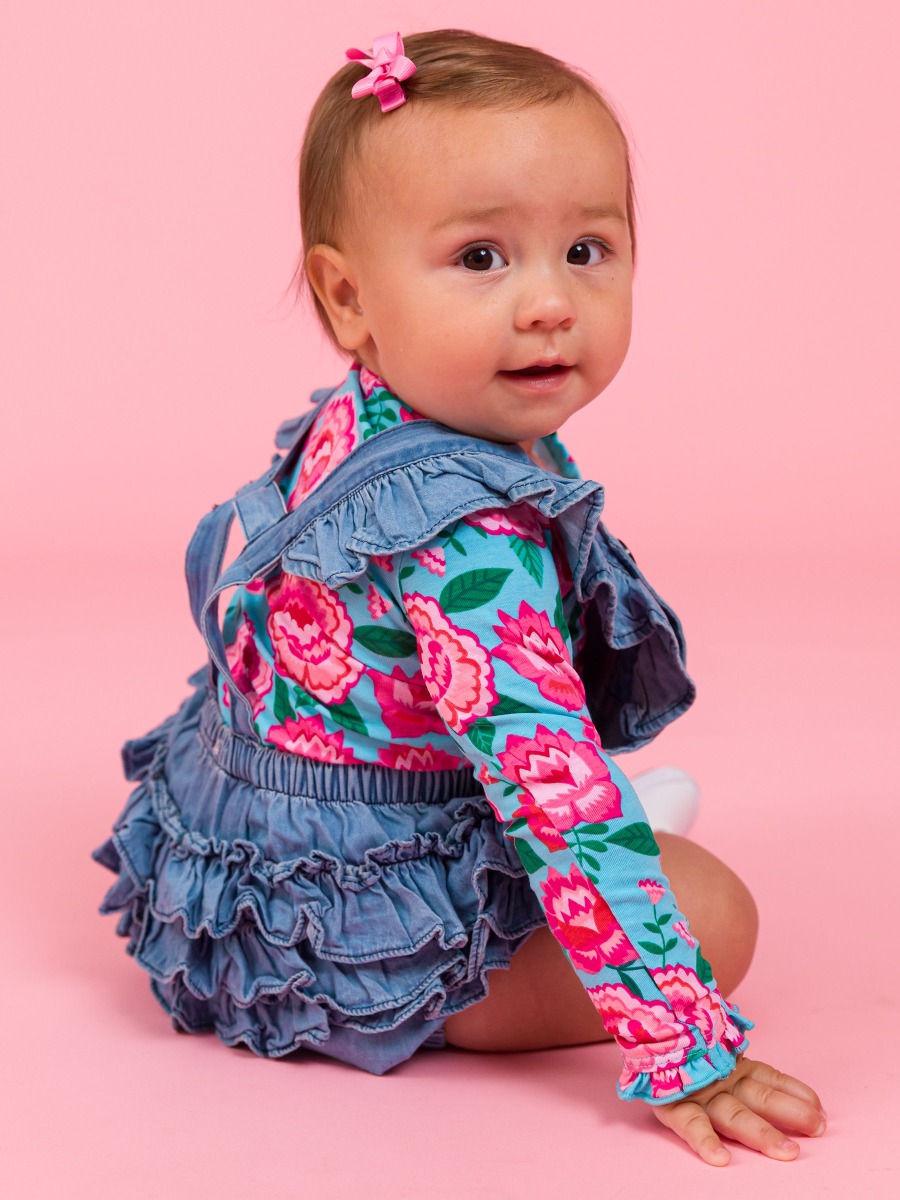 Bright Blossoms Knit Long Sleeve Ruffle Layering Bodysuit