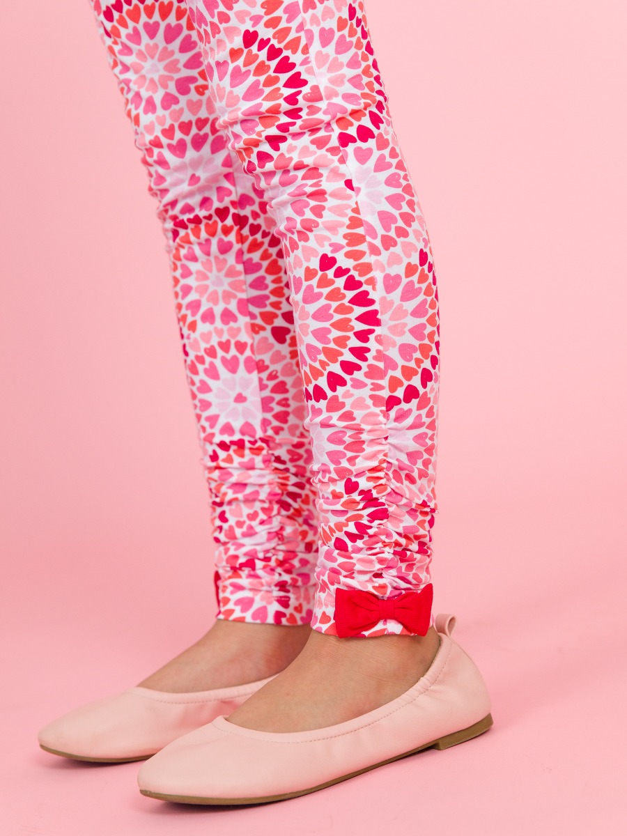 Pink Kaleidoscope Hearts Kids Ruched Bow Leggings