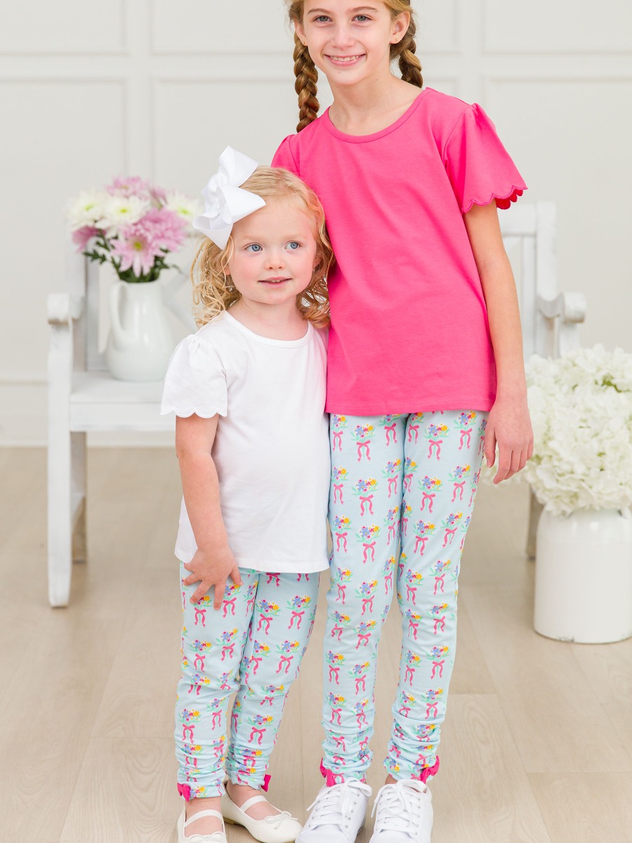 Bows and Bouquets Kids Ruched Bow Leggings
