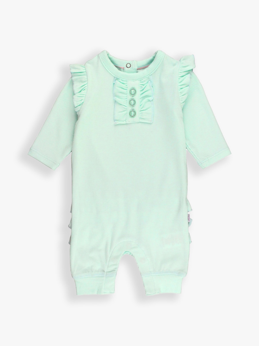 Mint Rib Knit Ruffle Henley Jumpsuit