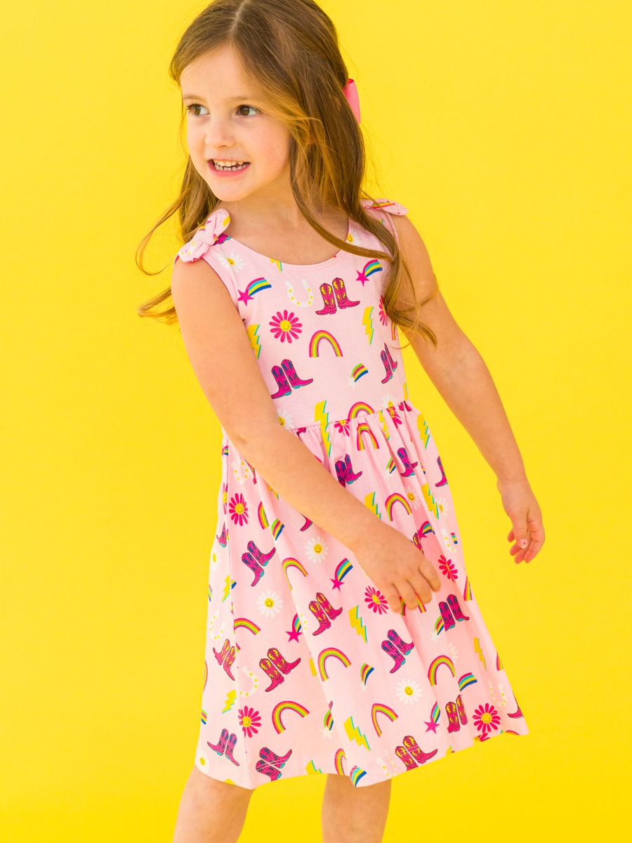 Cowgirl Cutie Tie Shoulder Twirl Dress