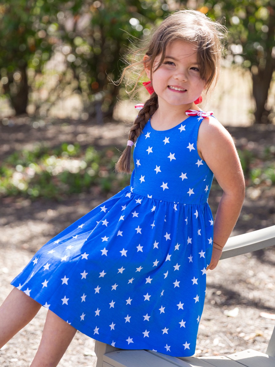 Stars & Stripes Tie Shoulder Twirl Dress