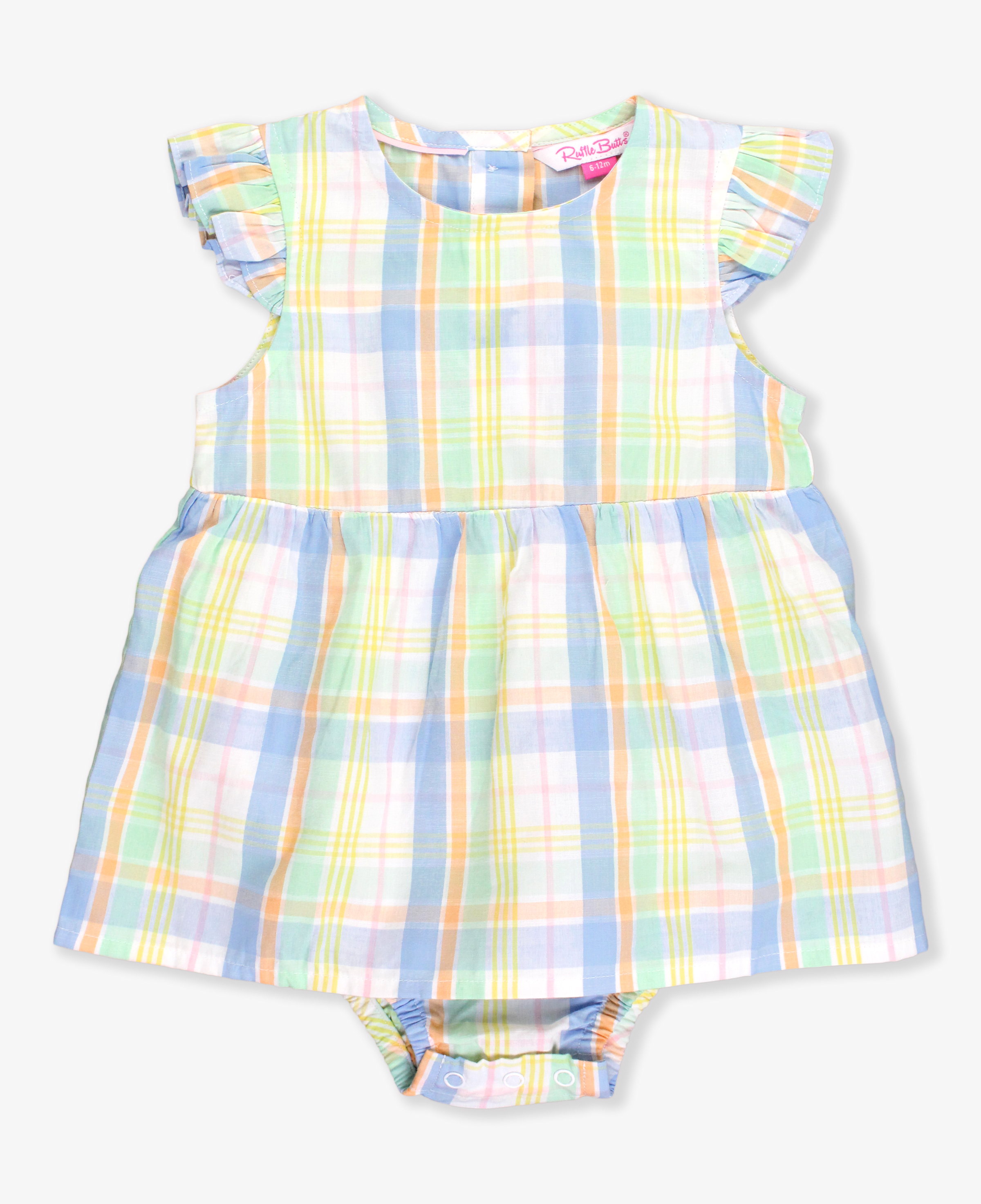 Clubhouse Rainbow Plaid Flutter Sleeve Skirted Romper