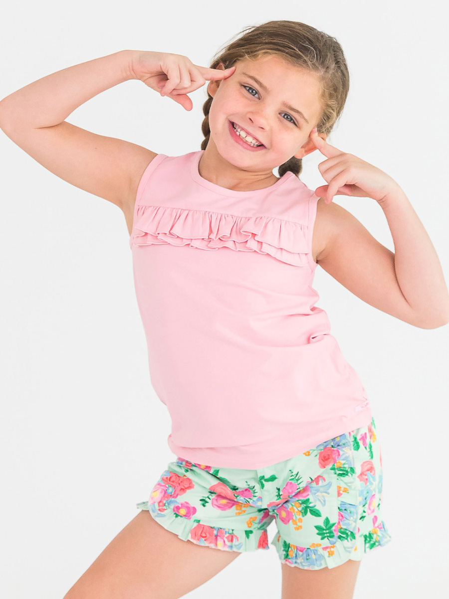 Pink Knit Ruffle Trim Tank