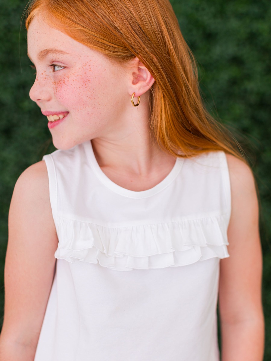 White Knit Ruffle Trim Tank