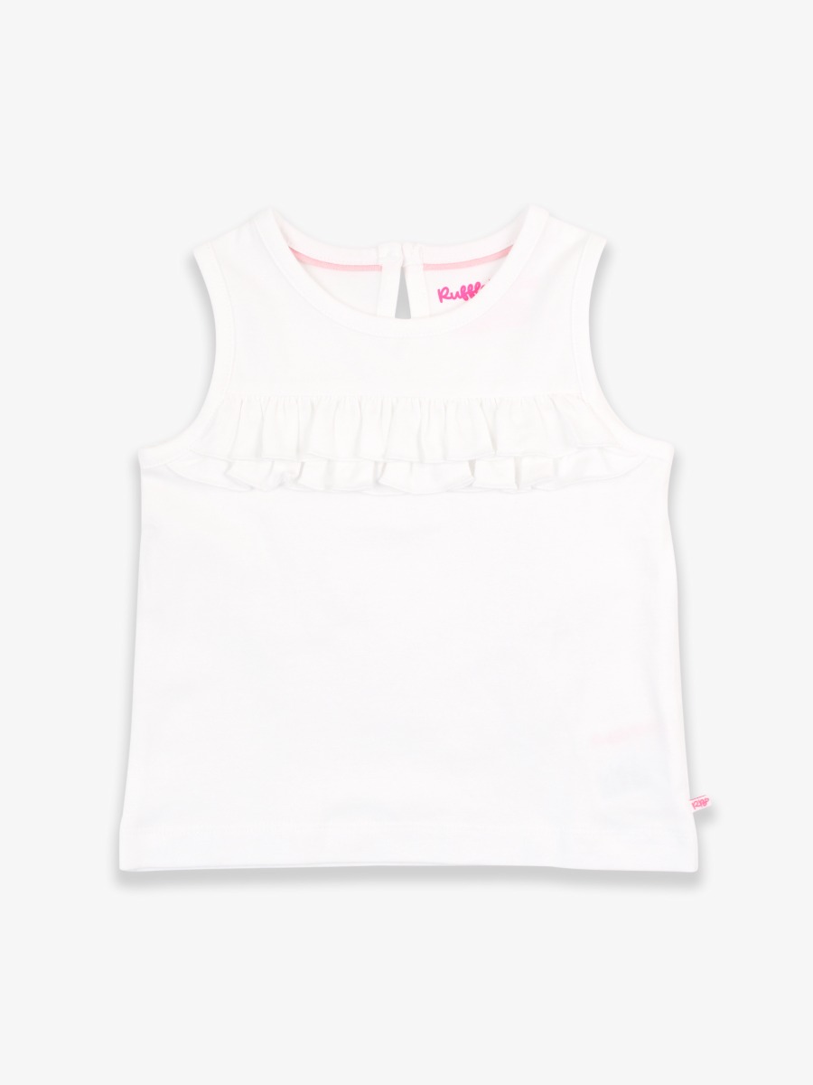 White Knit Ruffle Trim Tank