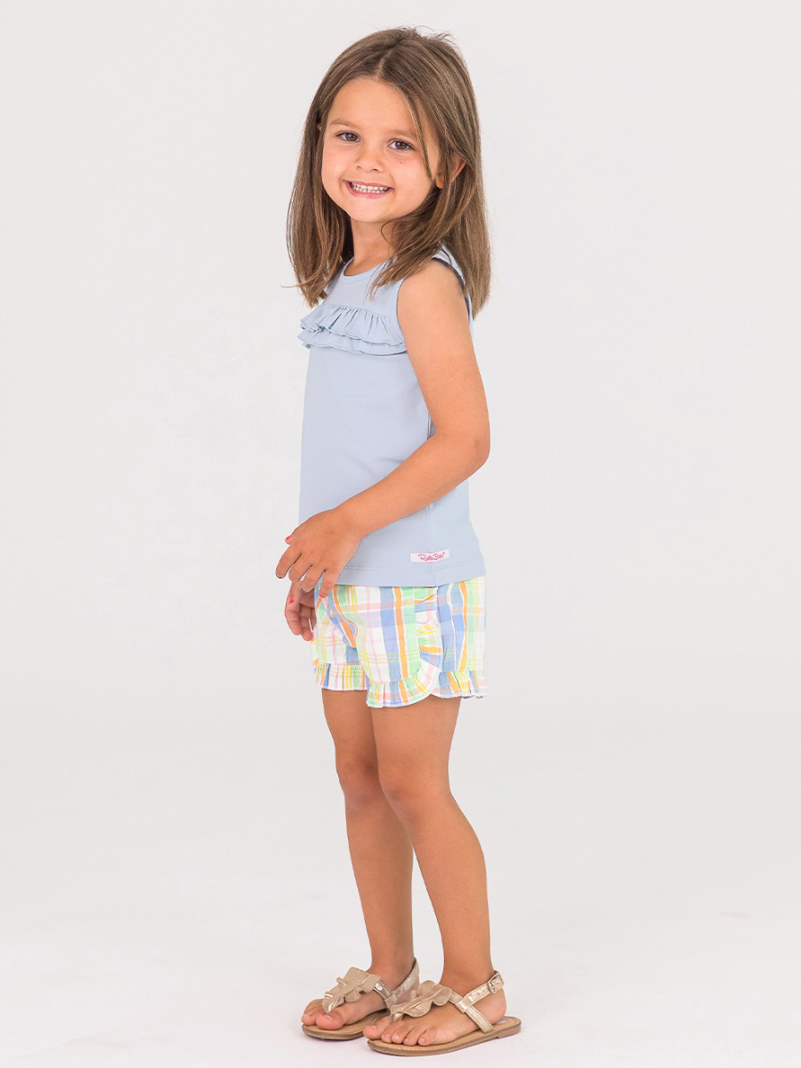 Windsurfer Blue Knit Ruffle Trim Tank