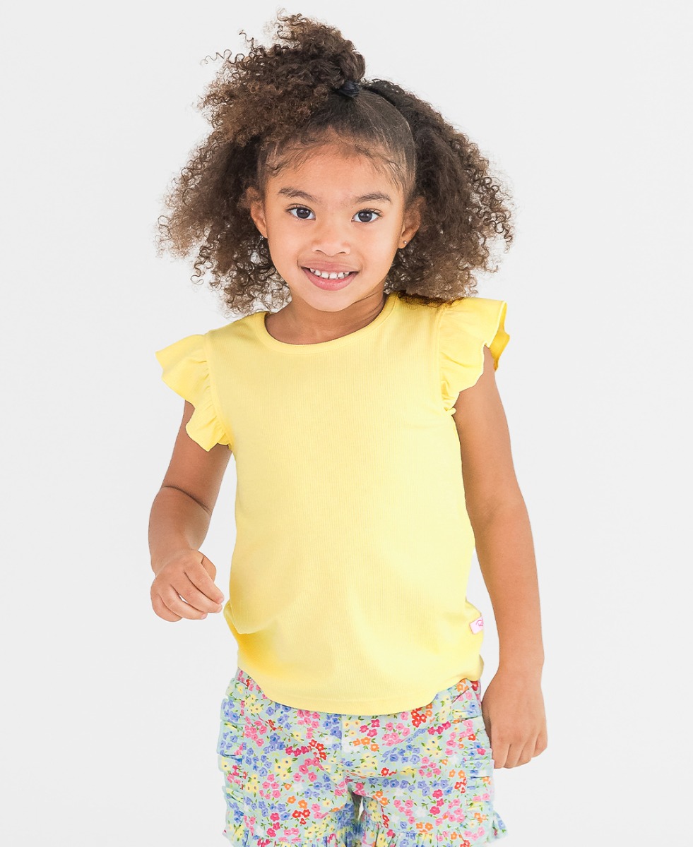 Banana Rib Knit Flutter Sleeve Top