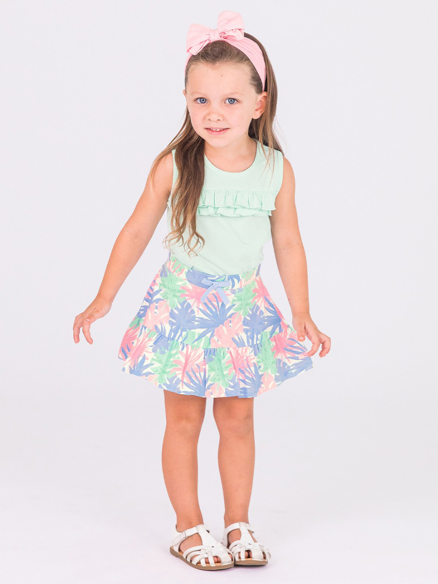Pastel Palms Knit Ruffle Skort