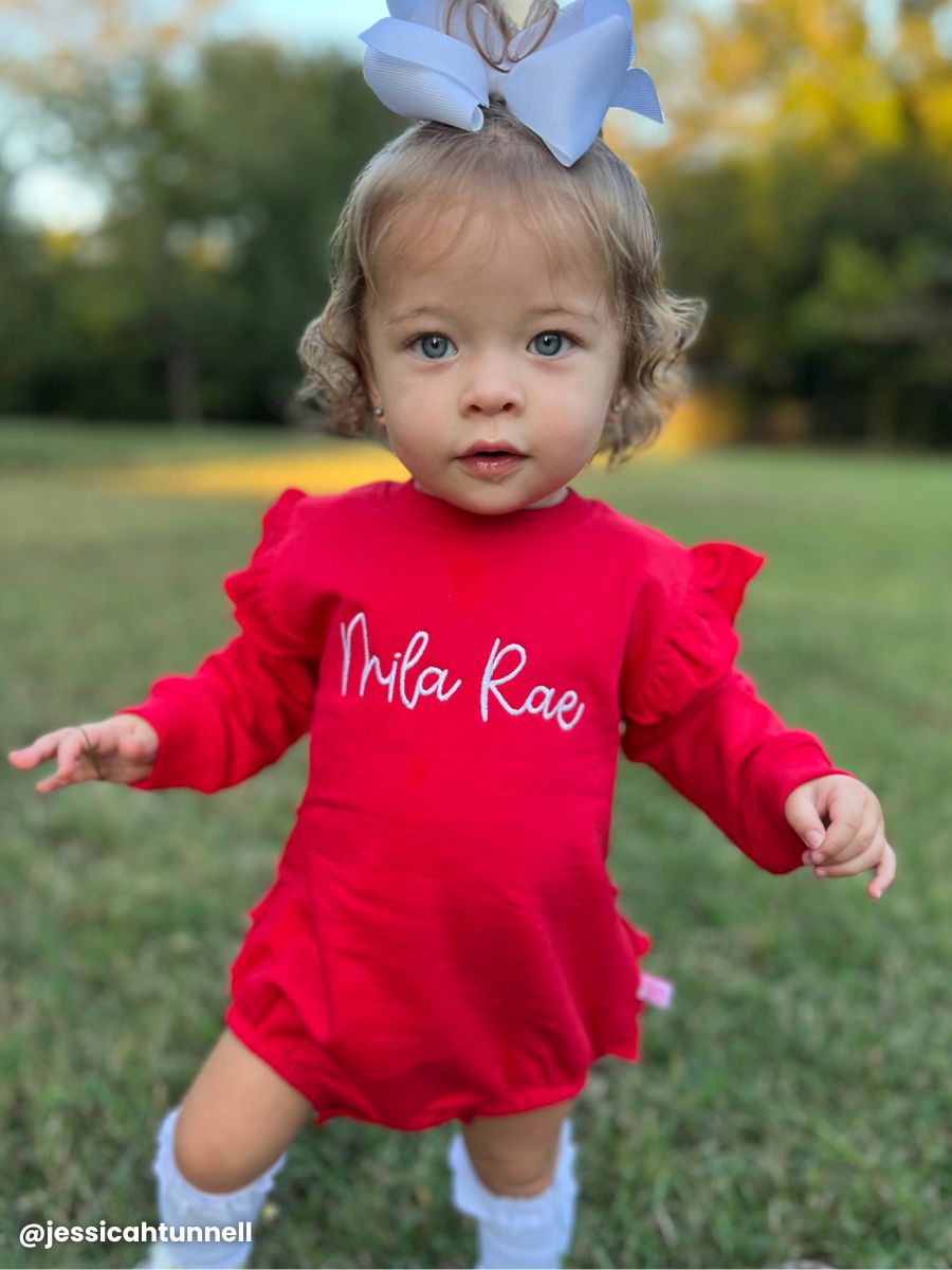 Red Sweatshirt Bubble Romper