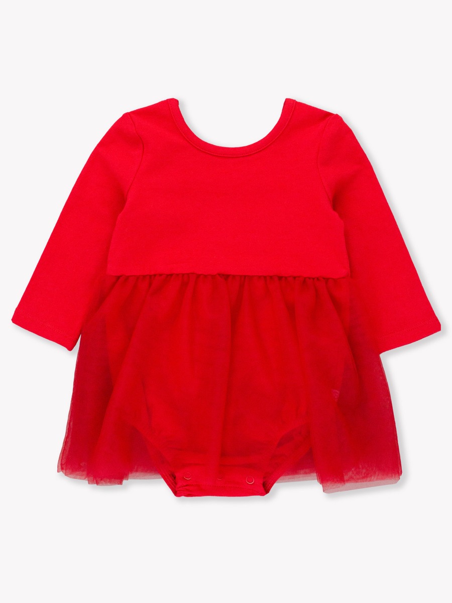 Red Long Sleeve Tulle Skirted Romper - 12-18m