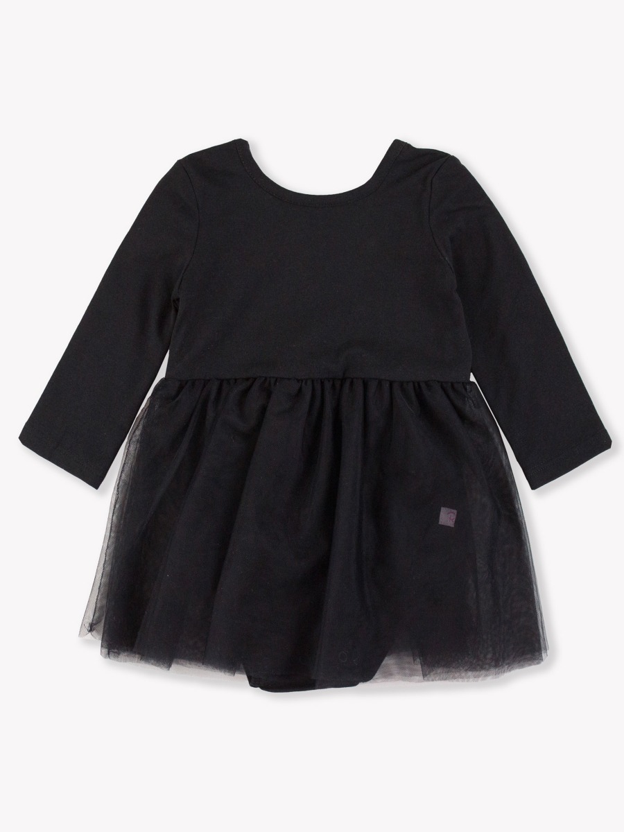 Black Long Sleeve Tulle Skirted Romper