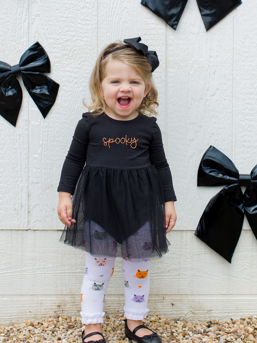 Black Long Sleeve Tulle Skirted Romper