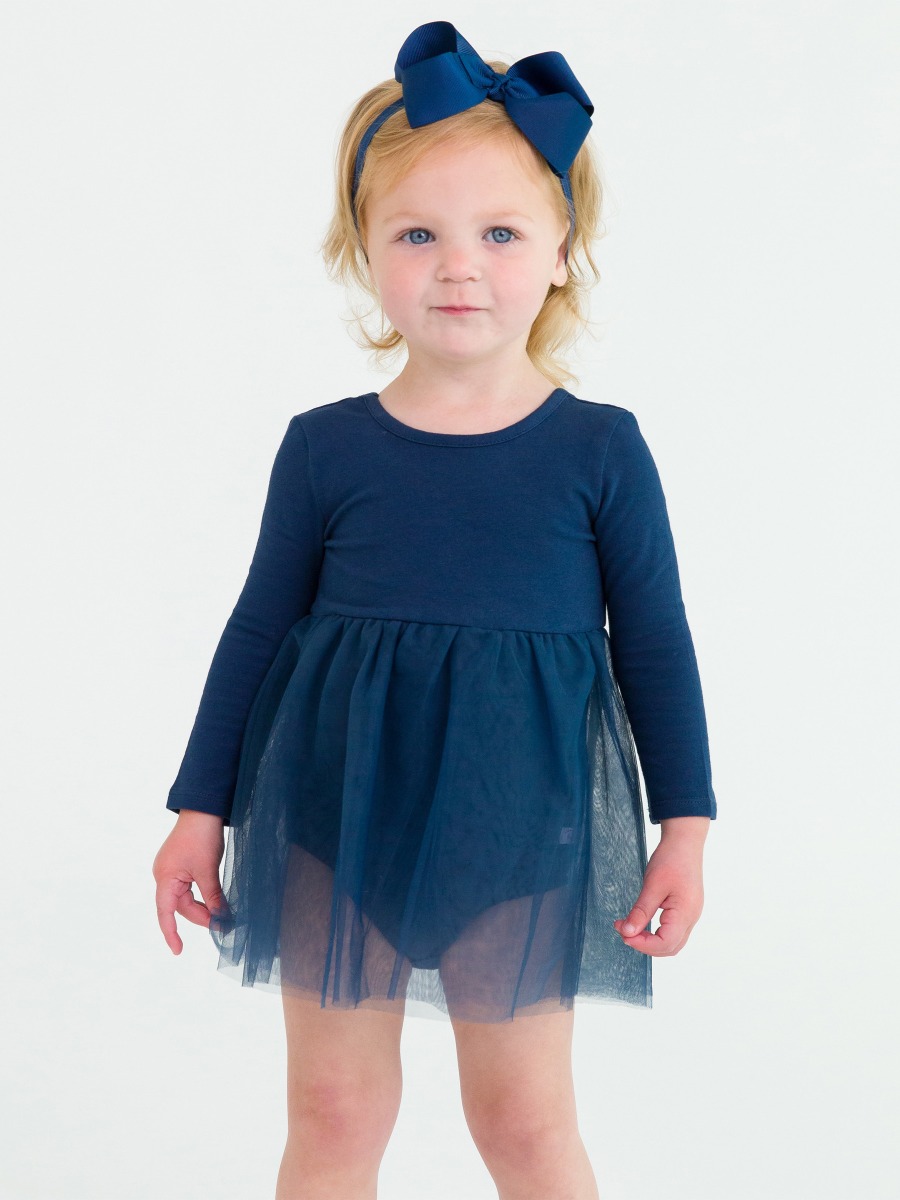 Dark Navy Long Sleeve Tulle Skirted Romper