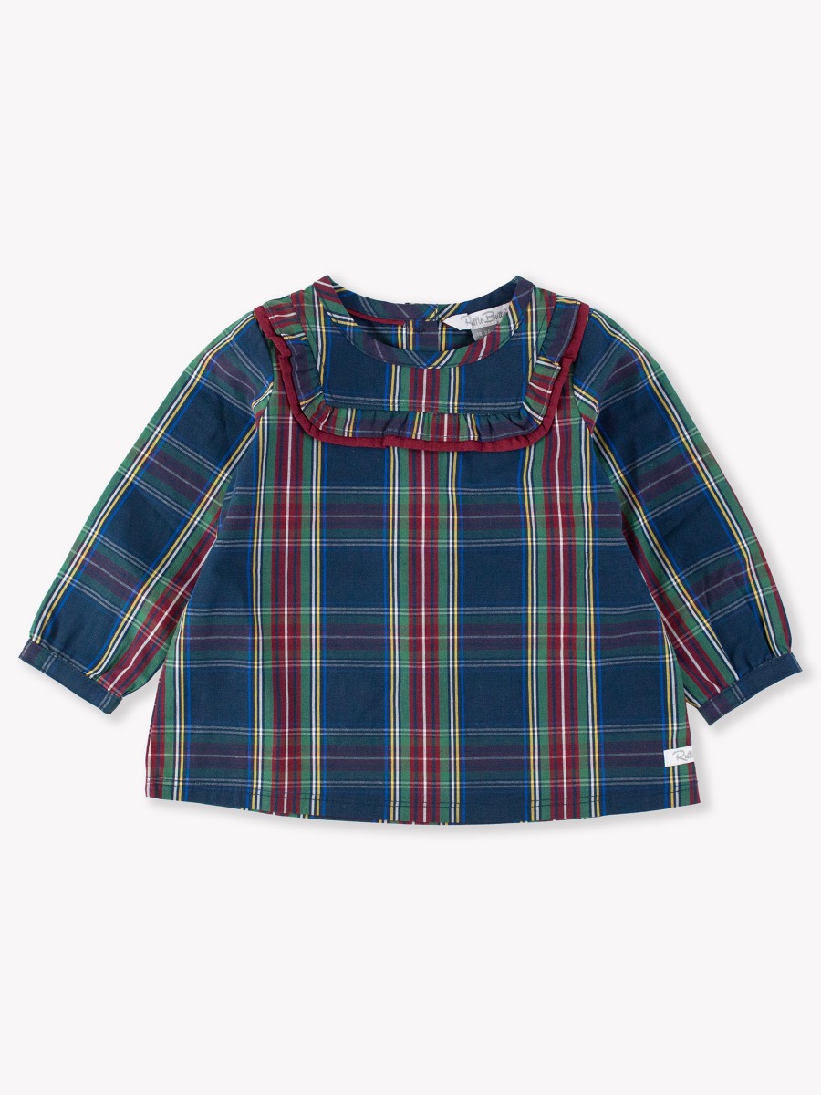 Winter Nights Plaid Long Sleeve Ruffle Yoke Top