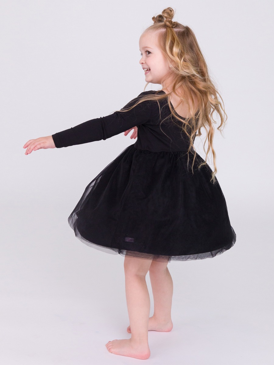 Black Long Sleeve Tulle Twirl Dress