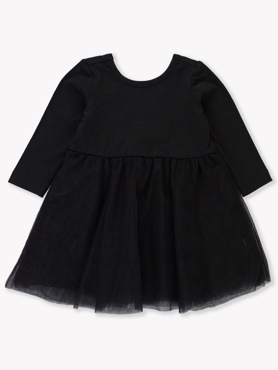 Black Long Sleeve Tulle Twirl Dress - 12-18m