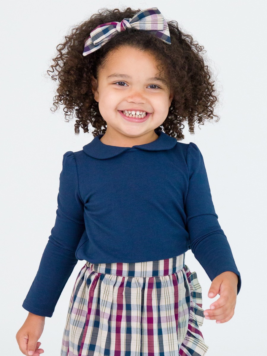 Dark Navy Peter Pan Collar Long Sleeve Top