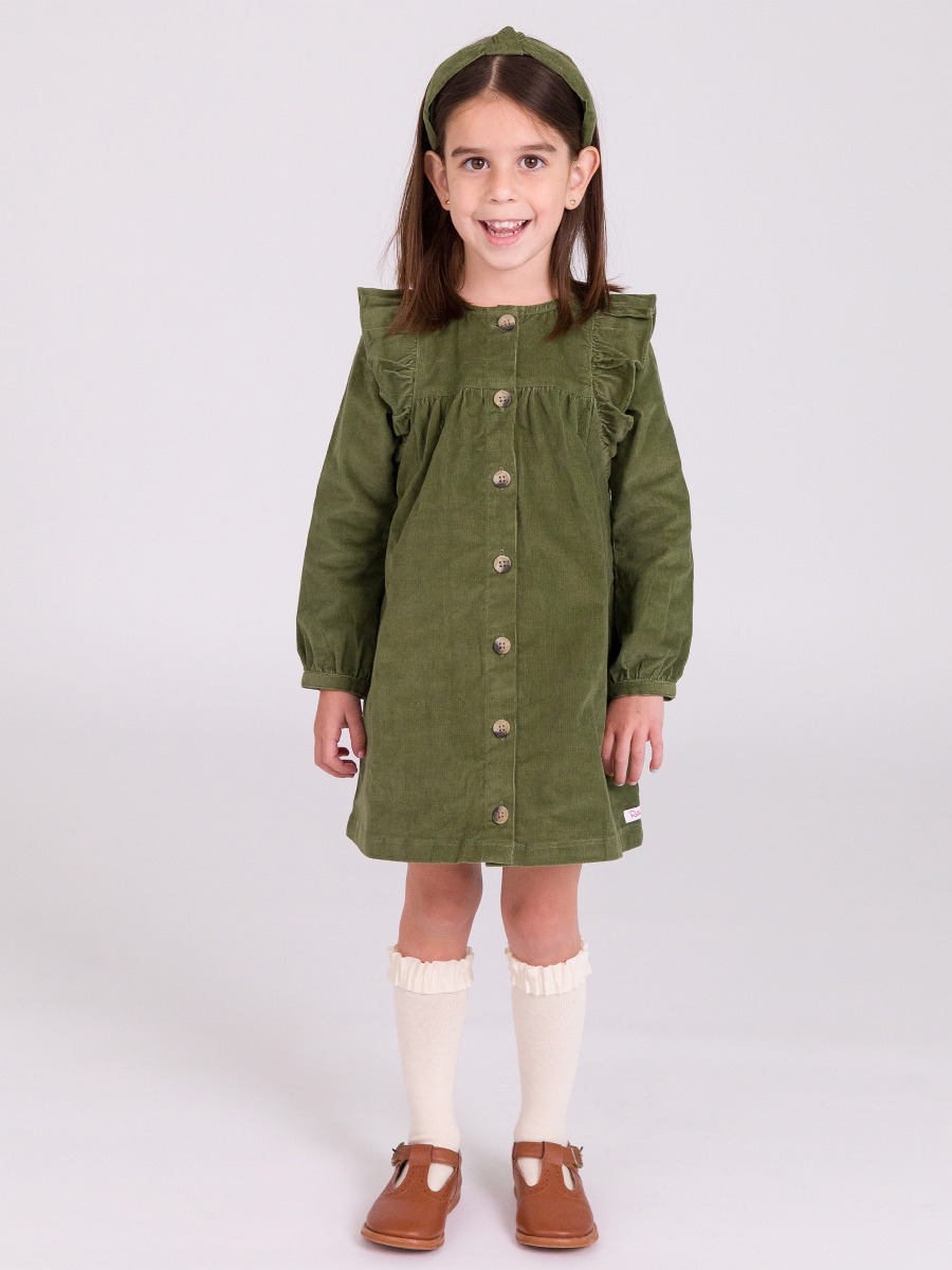 slim fit dress slacks Olive Green Corduroy Dress Set (Baby Girl)