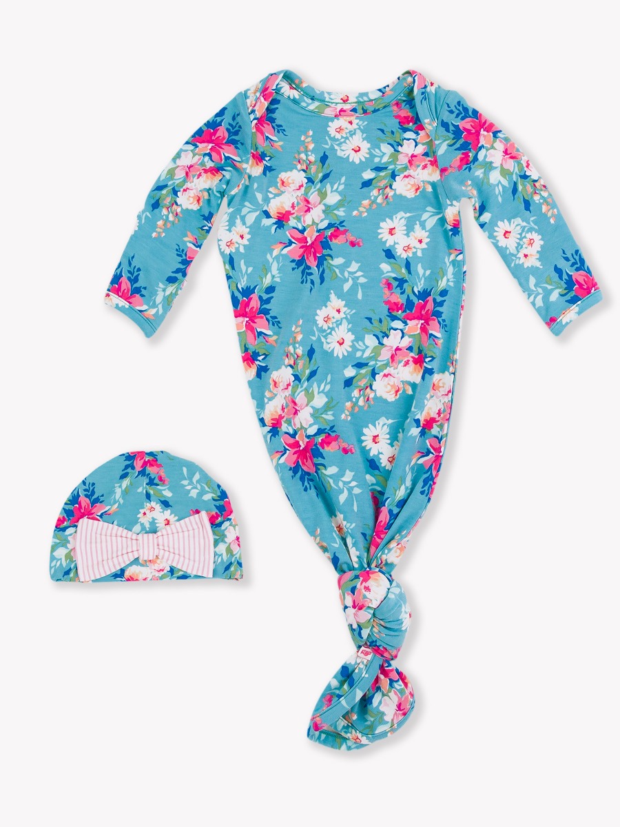 Fancy Me Floral Ruffle Knotted Sleep Gown & Hat Set