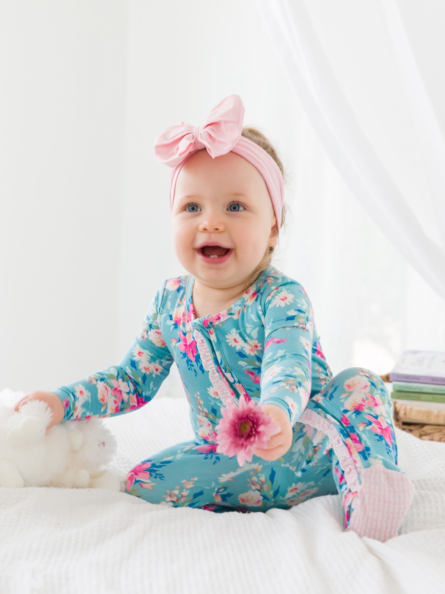 Fancy Me Floral Ruffle One Piece Footie Pajama, Bamboo Viscose