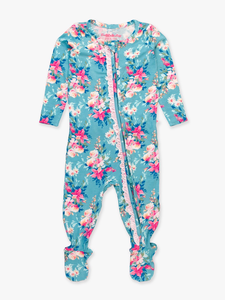 Fancy Me Floral Ruffle One Piece Footie Pajama, Bamboo Viscose