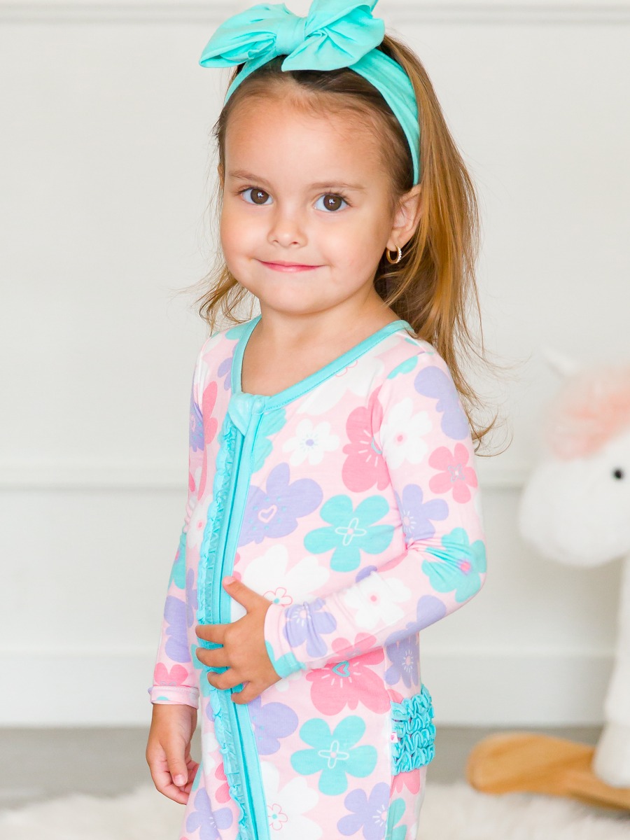 Groovy Garden Ruffle One Piece Footie Pajama, Bamboo Viscose