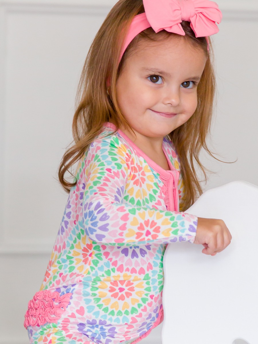 Kaleidoscope Hearts Ruffle One Piece Footie Pajama, Bamboo Viscose