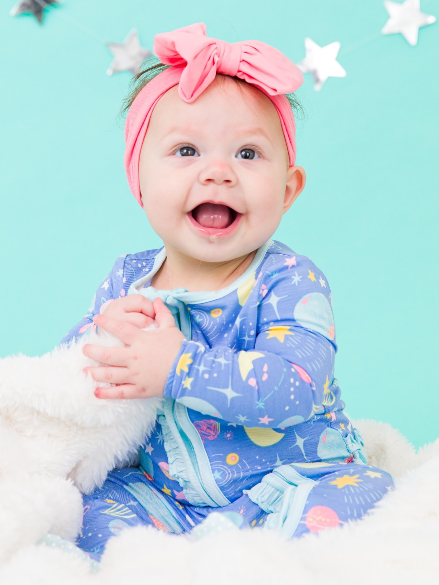 Starry Dreams Ruffle One Piece Footie Pajama, Bamboo Viscose