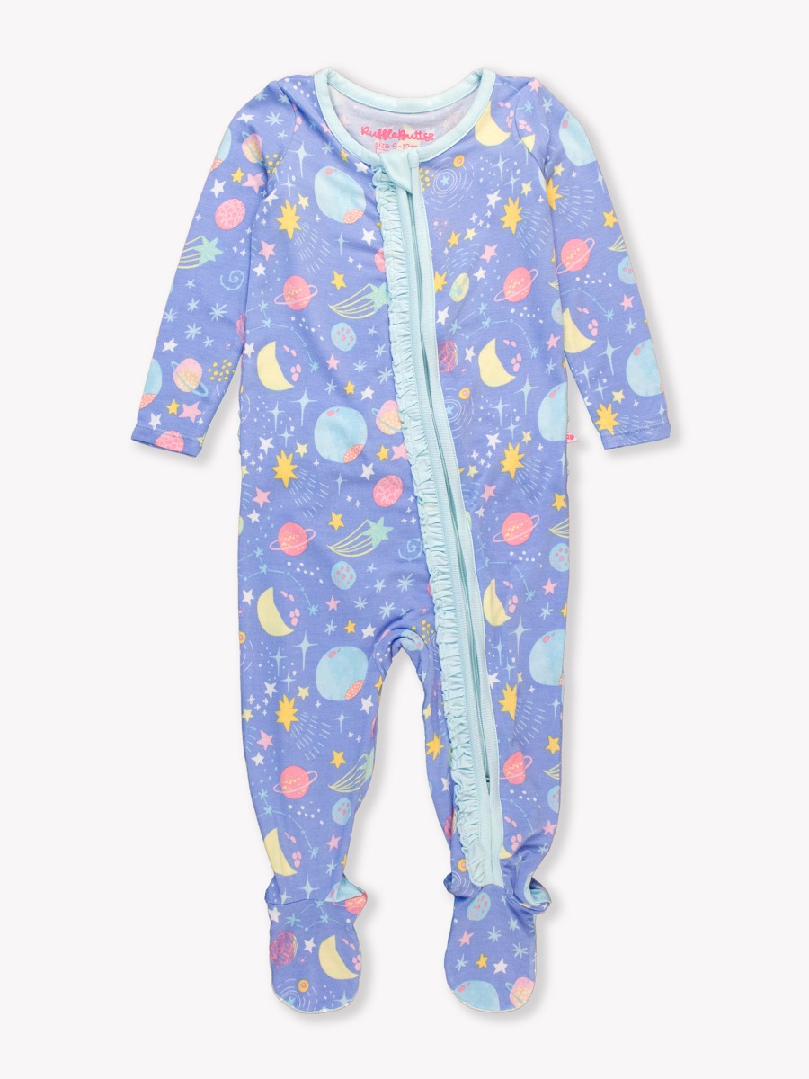 Starry Dreams Ruffle One Piece Footie Pajamas