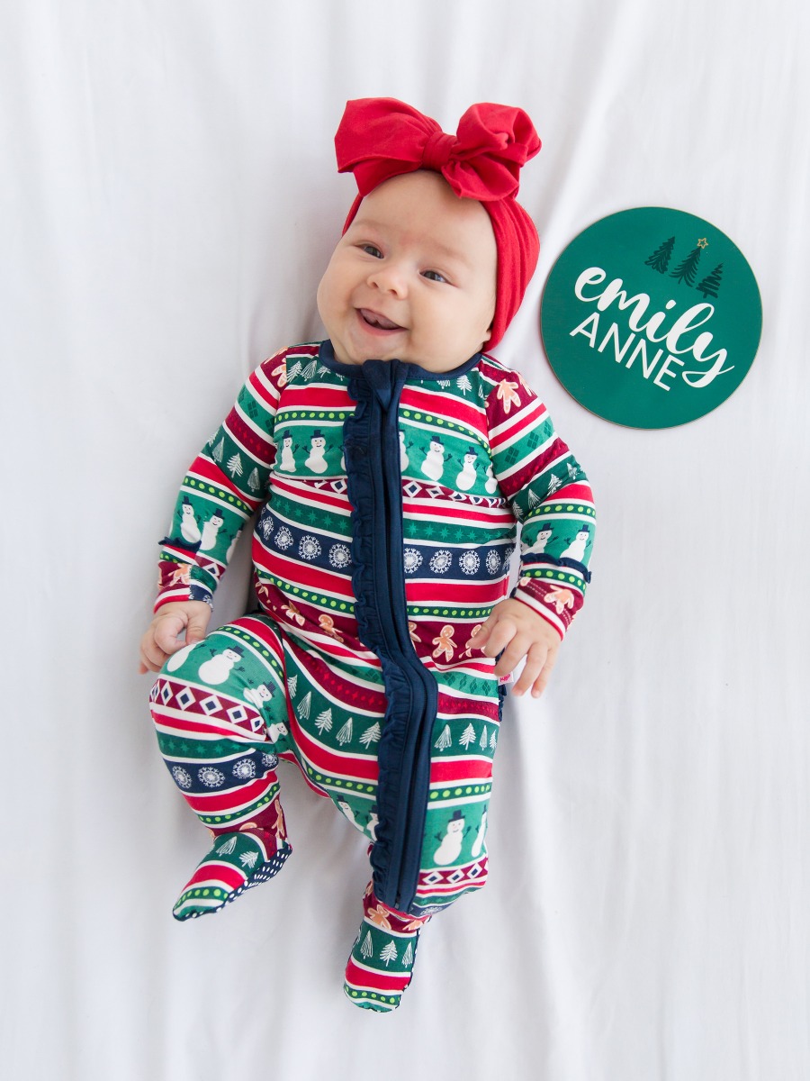 Fair Isle Friends Ruffle One Piece Footie Pajama, Bamboo Viscose
