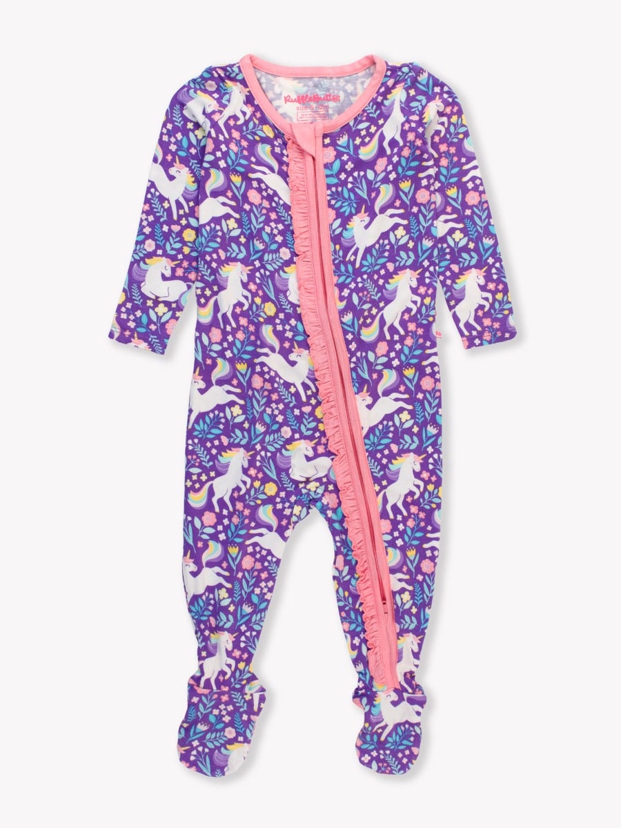 Unicorn Meadow Ruffle One Piece Footie Pajamas