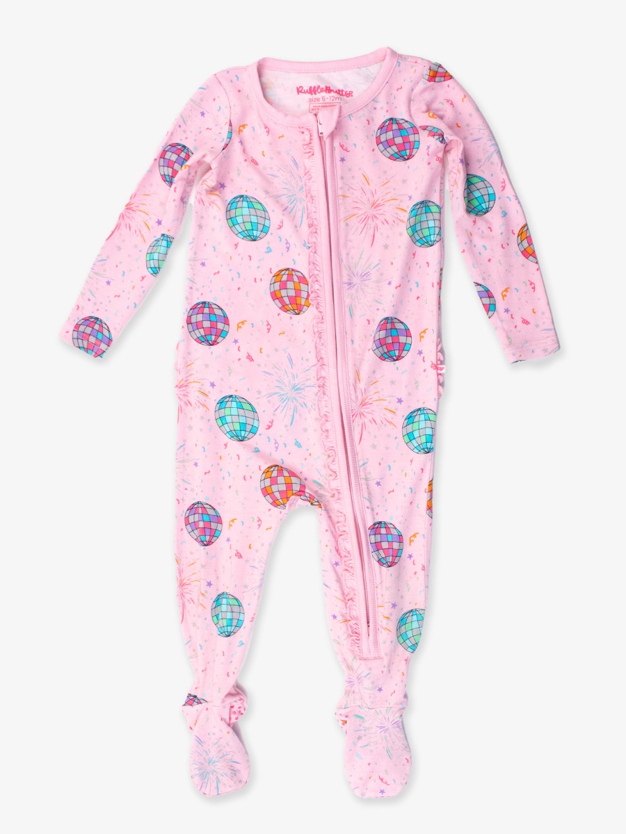 Pink Happy New Year Ruffle One Piece Footie Pajamas