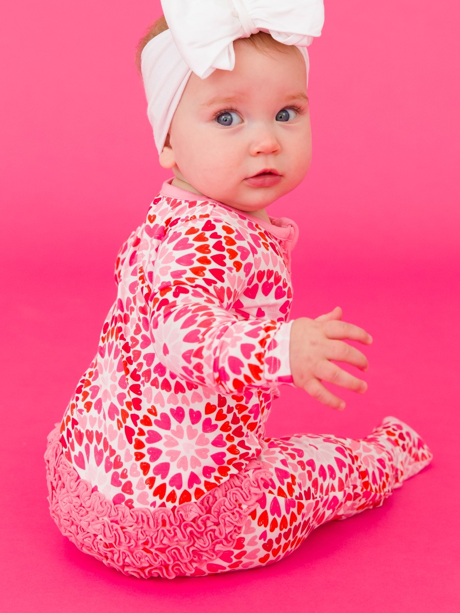 Pink Kaleidoscope Hearts Ruffle One Piece Footie Pajamas