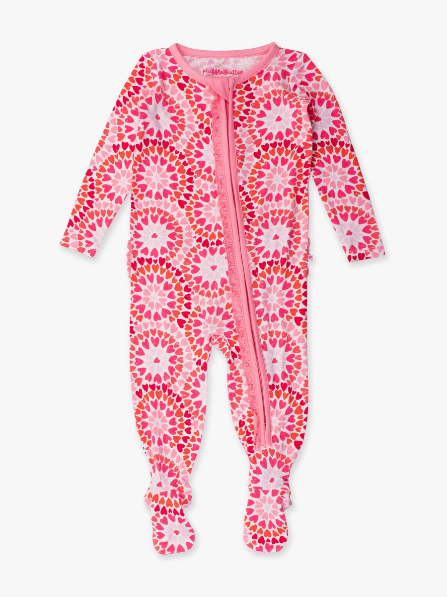 Pink Kaleidoscope Hearts Ruffle One Piece Footie Pajamas
