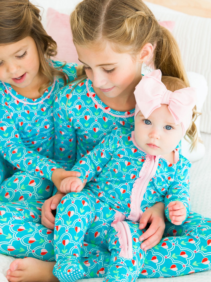 Sweetheart Blooms Ruffle One Piece Footie Pajama, Bamboo Viscose