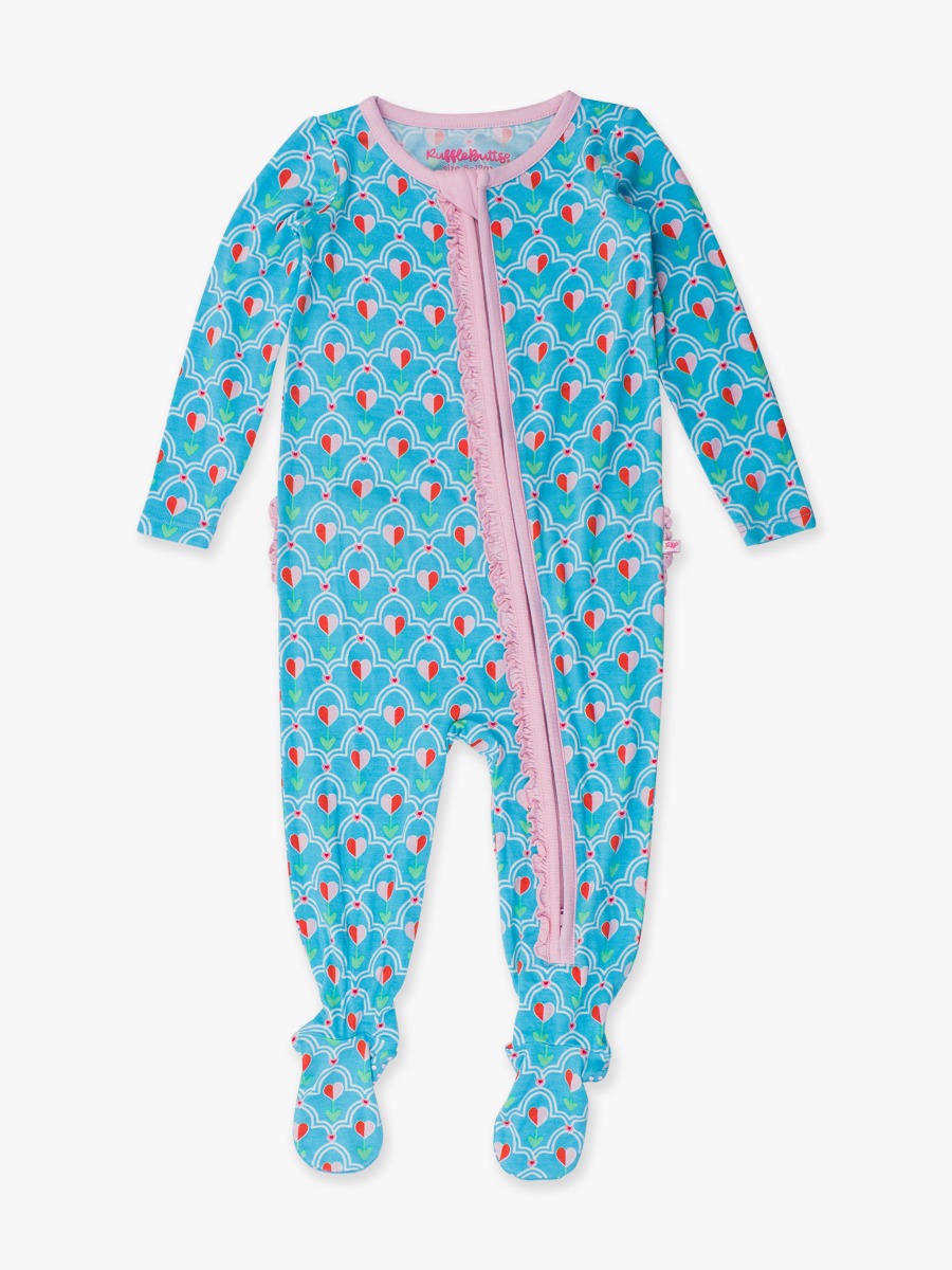 Sweetheart Blooms Ruffle One Piece Footie Pajamas