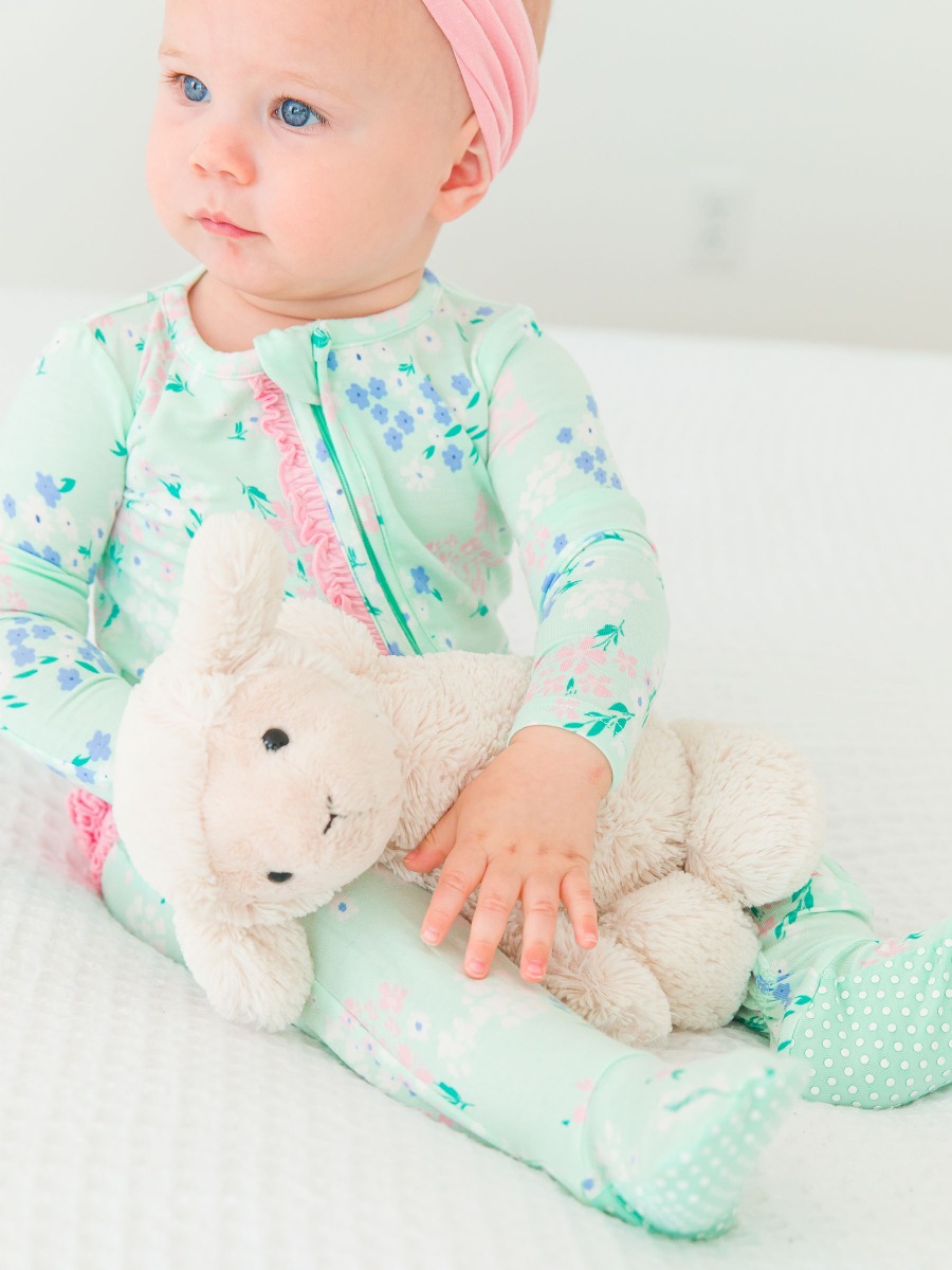 Mint Meadow Ruffle One Piece Footie Pajamas