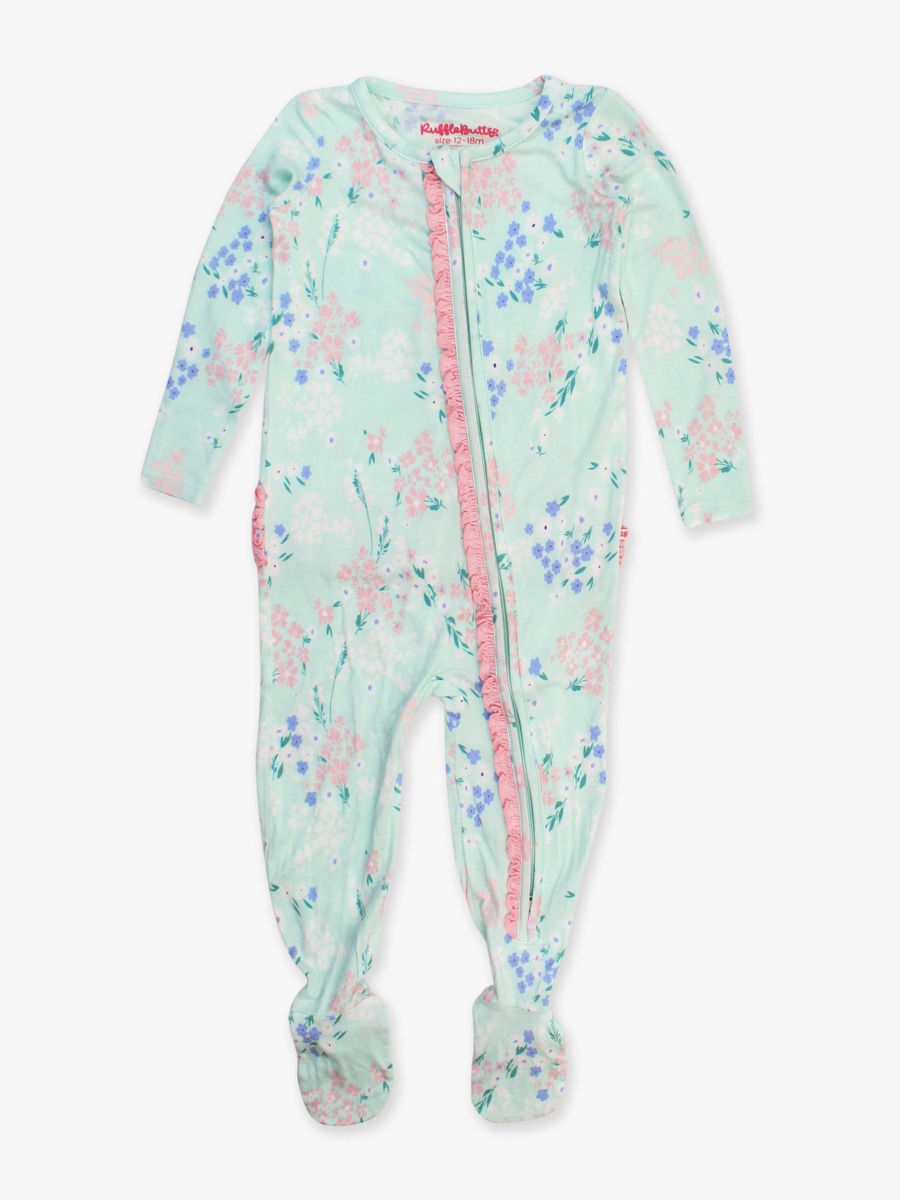 Mint Meadow Ruffle One Piece Footie Pajama, Bamboo Viscose
