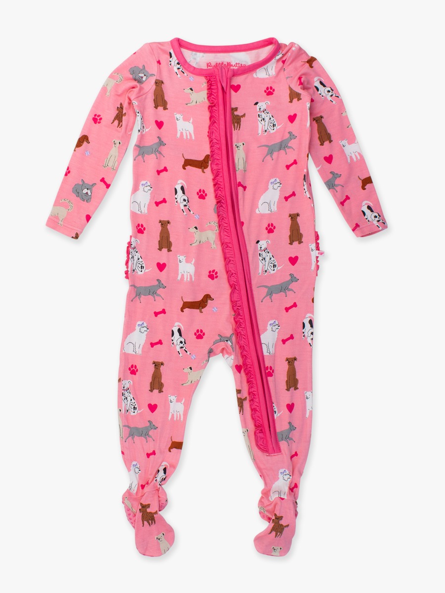 Pink Puppy Playtime Ruffle One Piece Footie Pajamas