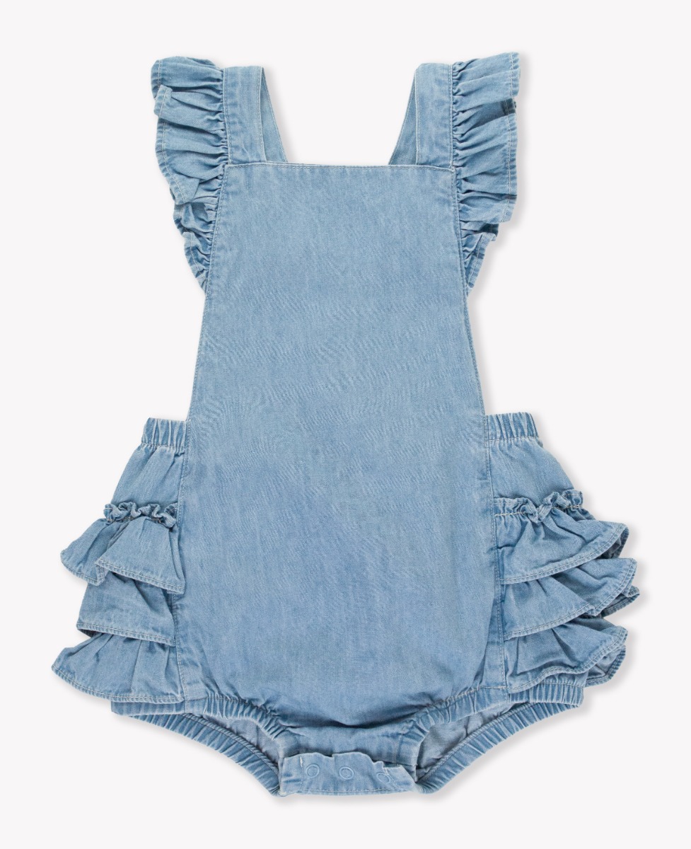 Light Wash Flutter Overall Romper
