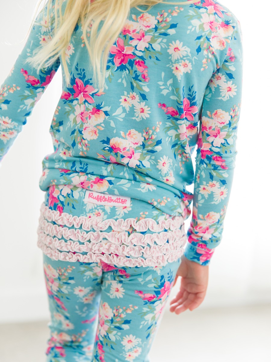 Fancy Me Floral Toddler Ruffle Long Sleeve Pajama Set, Bamboo Viscose
