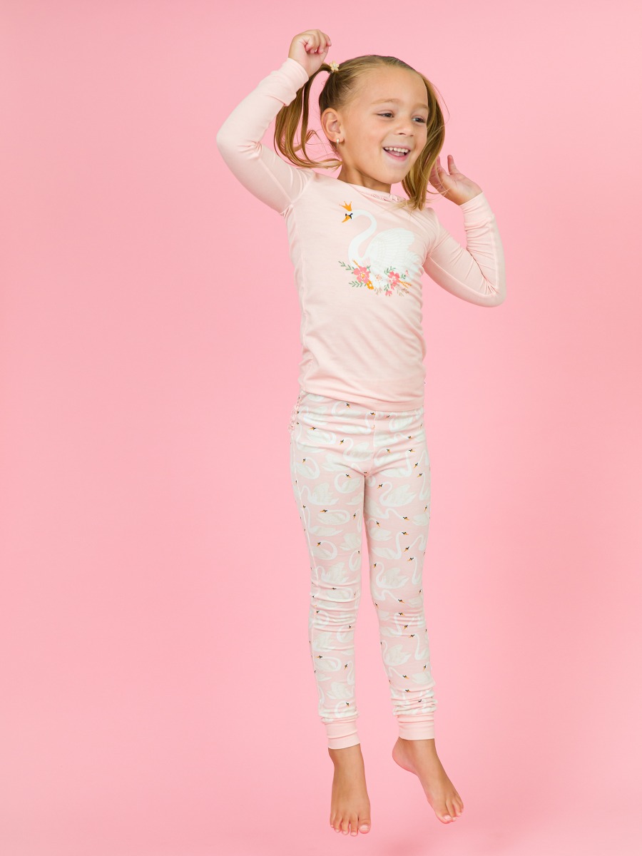 Swan Lake Dream Toddler Ruffle Long Sleeve Pajama Set, Bamboo Viscose
